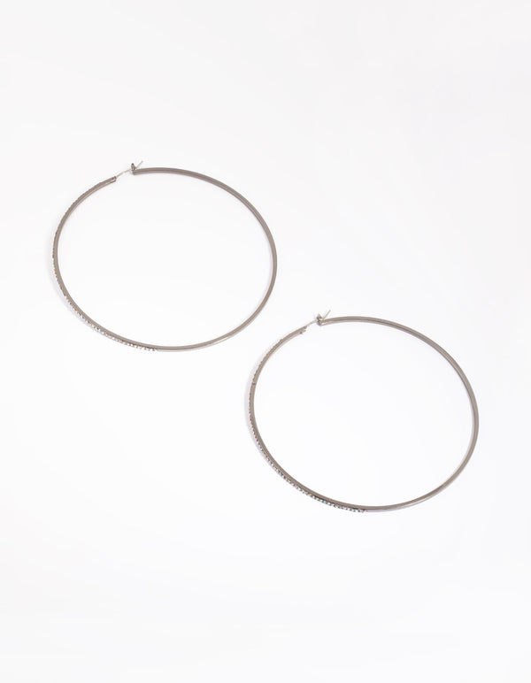 Gunmetal Hoop Earrings with Diamantes