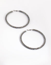 Gunmetal Diamante Hoop Earrings - link has visual effect only