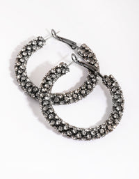 Gunmetal Diamante Hoop Earrings - link has visual effect only