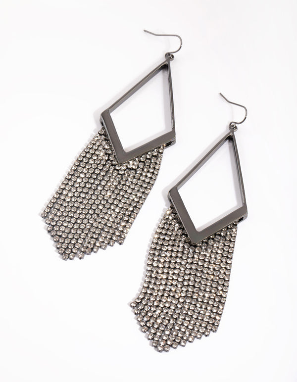 Gunmetal Diamante Kite Drop Earrings