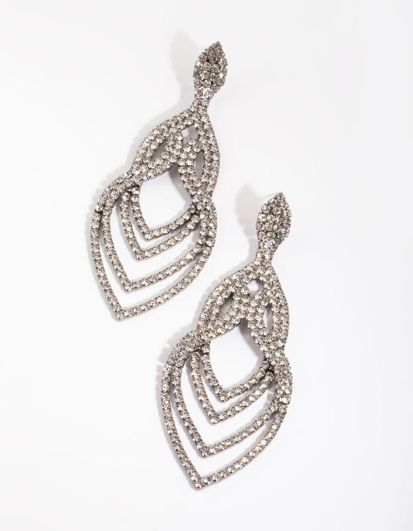 Gunmetal Layered Diamante Drop Earrings