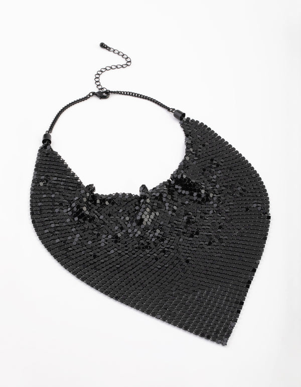 Matte Black Mesh Drape Necklace