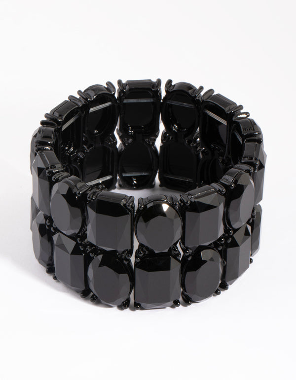 Matte Black Diamante Stretch Bracelet