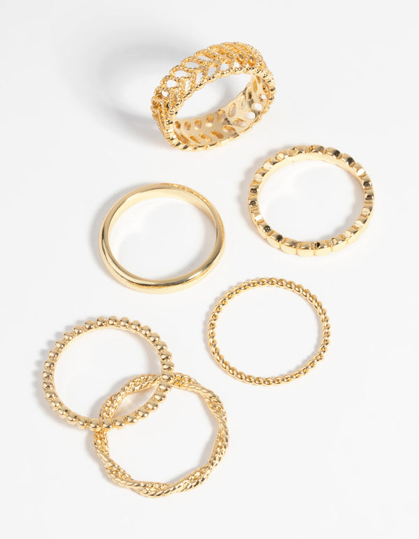 Gold Plated Textured Ring 6-Pack