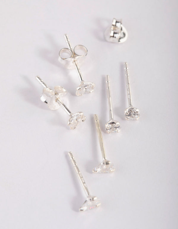 Sterling Silver Cubic Zirconia Stud Earring Pack