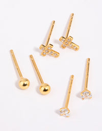 Gold Plated Sterling Silver Cross & Diamante Stud Earring Pack - link has visual effect only