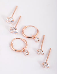 Rose Gold Plated Sterling Silver Cubic Zirconia Stud & Hoop Earring Pack - link has visual effect only