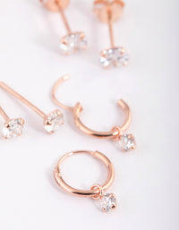 Rose Gold Plated Sterling Silver Cubic Zirconia Stud & Hoop Earring Pack - link has visual effect only