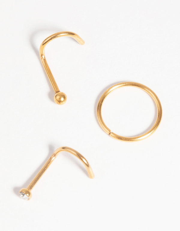 Gold-Plated Surgical Steel Nose Stud & Ring Pack