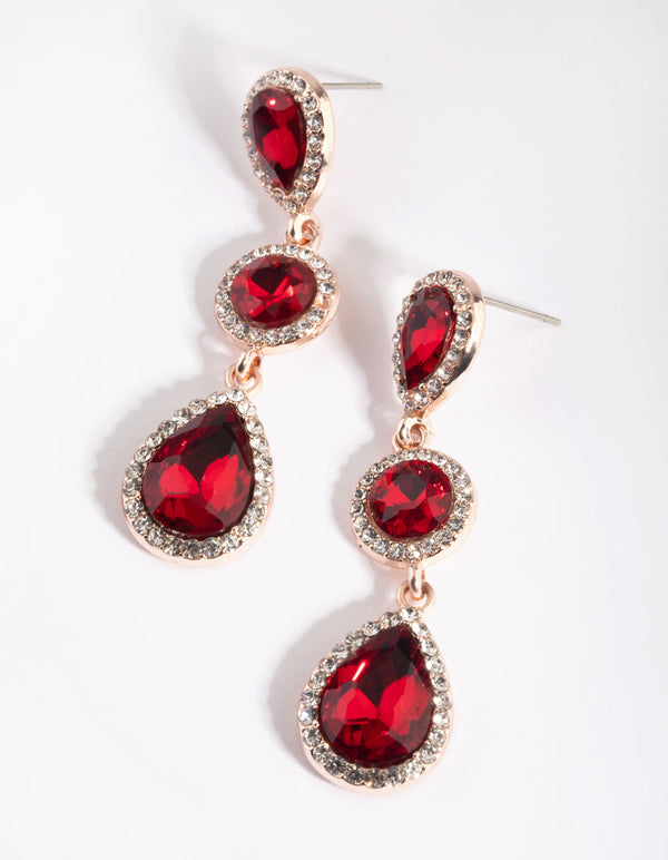 Red Teardrop Diamante Earrings