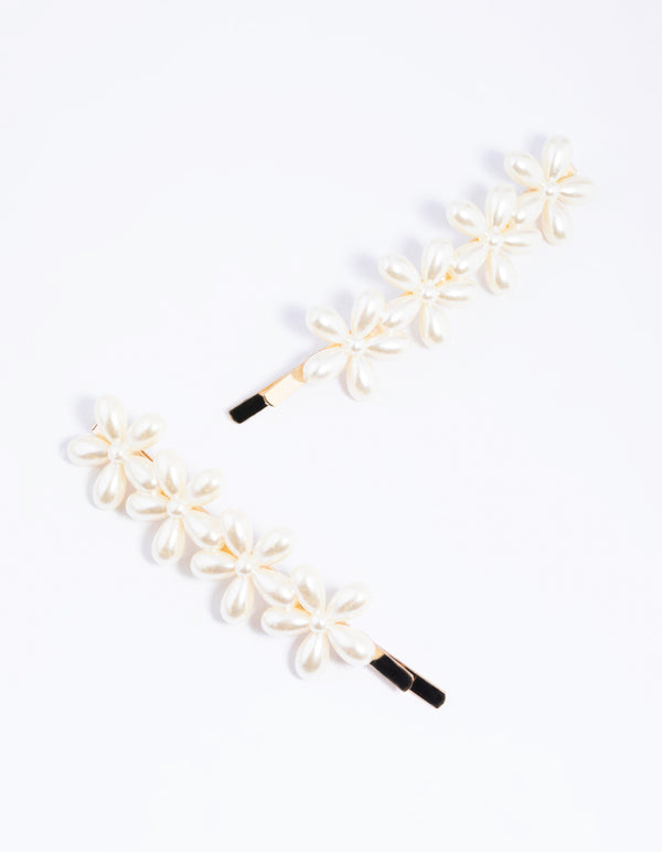 Gold Pearl Flower Clip Set