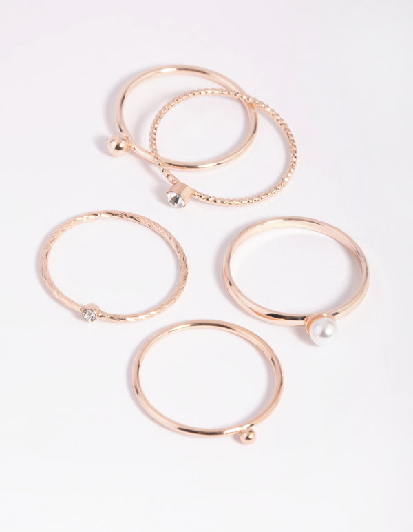 Rose Gold Dainty Pearl Ring 5-Pack