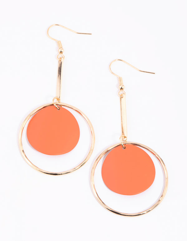 Matte Orange Disc Drop Earrings