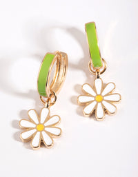 Lime Daisy Huggie Hoop Earrings - link has visual effect only