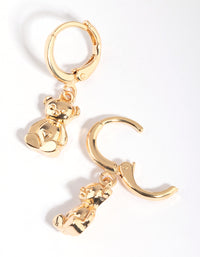 Gold Teddy Bear Huggie Hoop Earrings - link has visual effect only