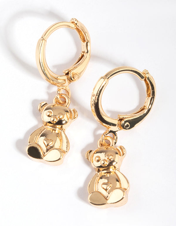 Gold Teddy Bear Huggie Hoop Earrings