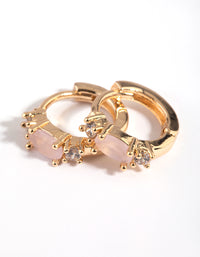 Rose Quartz & Diamante Huggie Hoop Earrings - link has visual effect only