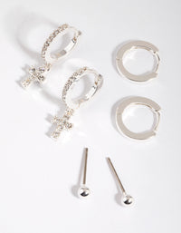 Silver Diamante Cross Over Earring Stack Pack - link has visual effect only