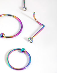 Surgical Steel Rainbow Nose Ring 6-Pack - link has visual effect only