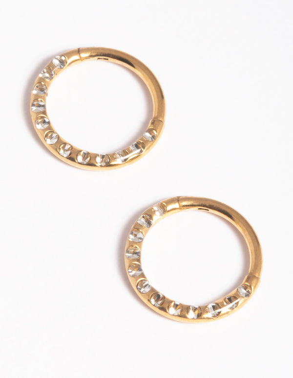 Gold Plated Surgical Steel Pave Hoop Earrings