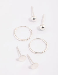 Sterling Silver Disc & Ball Stud & Hoop Earring Pack - link has visual effect only