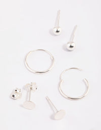 Sterling Silver Disc & Ball Stud & Hoop Earring Pack - link has visual effect only