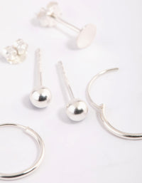 Sterling Silver Disc & Ball Stud & Hoop Earring Pack - link has visual effect only