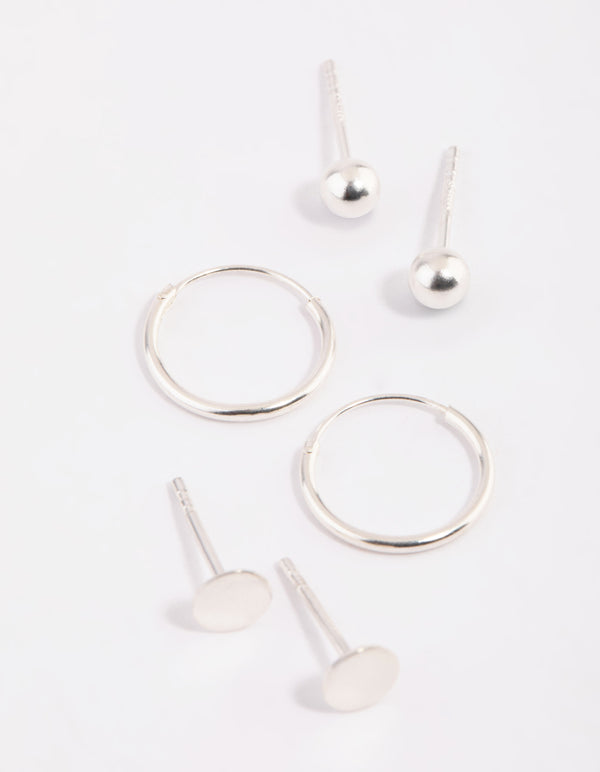 Sterling Silver Disc & Ball Stud & Hoop Earring Pack