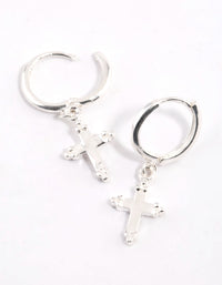 Sterling Silver Cross Huggie Hoop Earrings - link has visual effect only