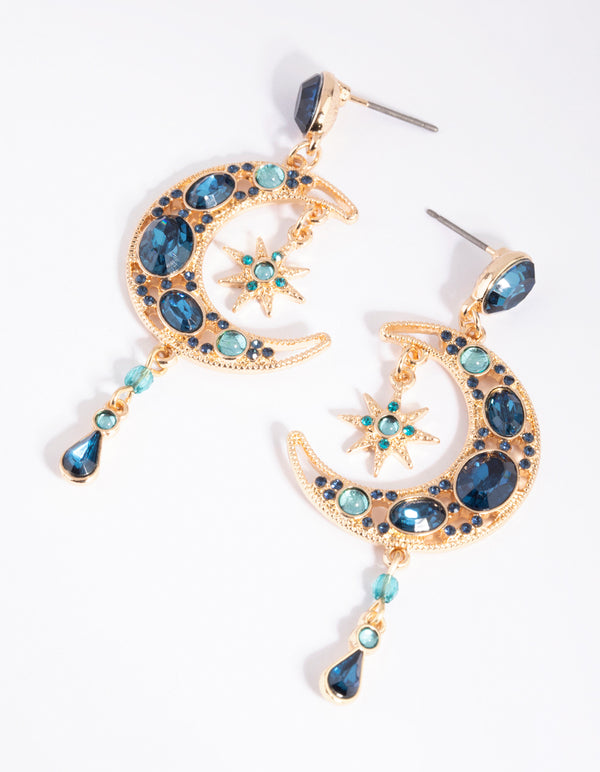 Navy Moon Drop Earrings