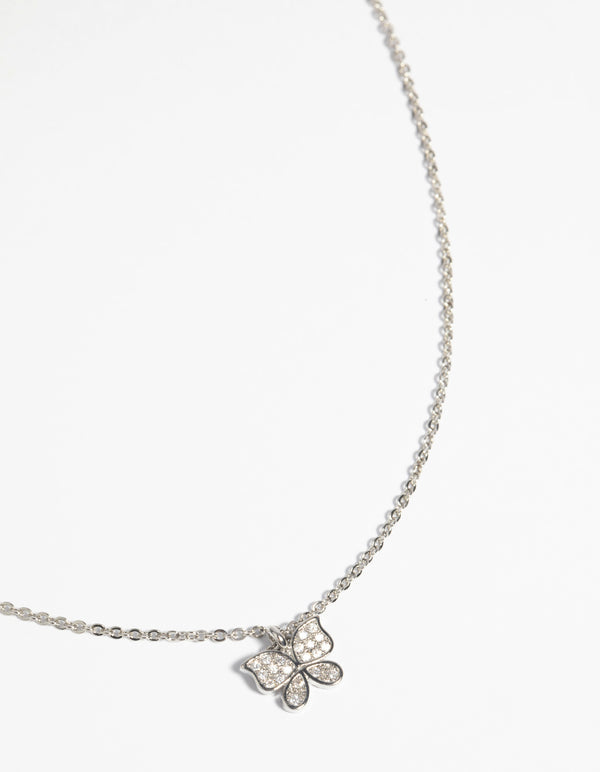 Silver Cubic Zirconia Butterfly Necklace