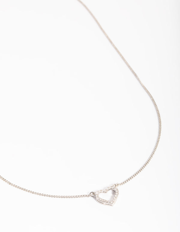 Rhodium Cubic Zirconia Heart Necklace