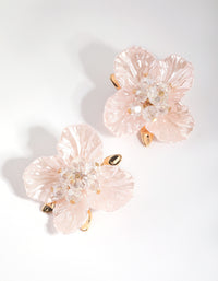 Pink Pearlised Flower Stud Earrings - link has visual effect only