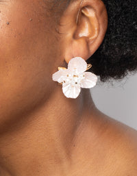 Pink Pearlised Flower Stud Earrings - link has visual effect only