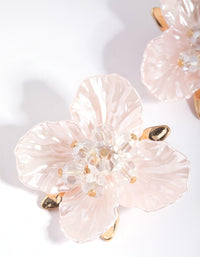 Pink Pearlised Flower Stud Earrings - link has visual effect only