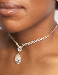 Teardrop Diamante Necklace & Earrings Set - link has visual effect only