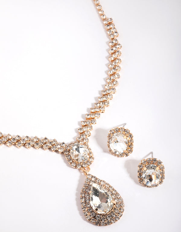 Teardrop Diamante Necklace & Earrings Set