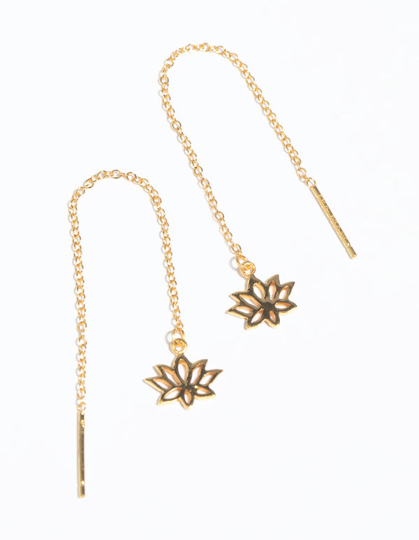 Gold Plated Sterling Silver Lotus Flower Drop Earrings