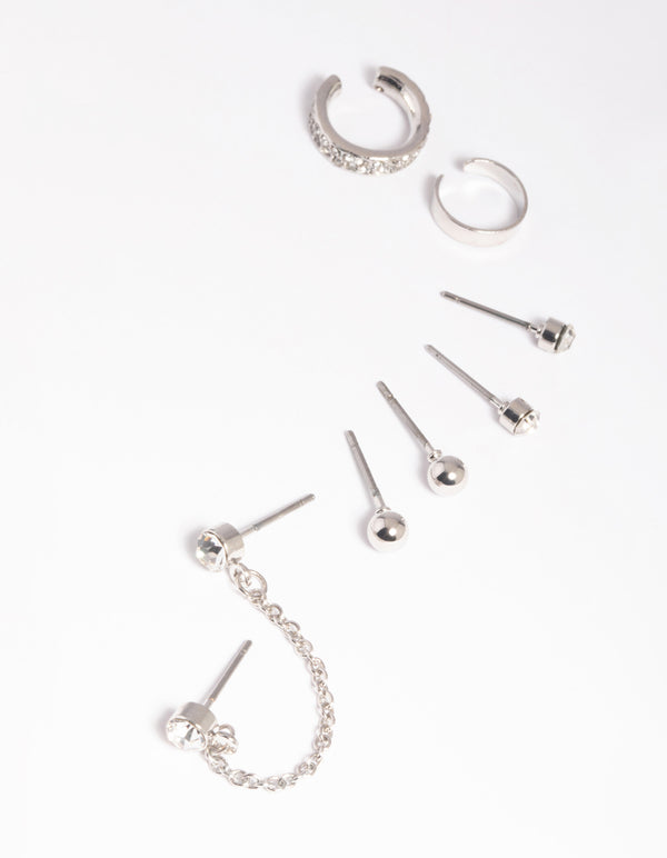 Rhodium Chain Stud & Cuff Earring Pack