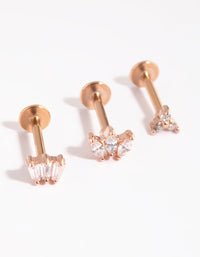 Rose Gold Plated Surgical Steel Cubic Zirconia Flower Flat Back Pack - link has visual effect only