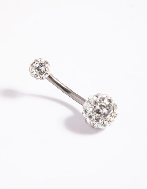 Titanium Pave Ball Belly Bar