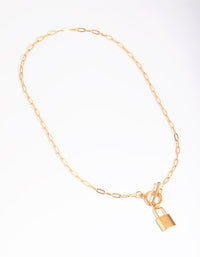 Gold Plated Stainless Steel Padlock Fob Necklace - link has visual effect only