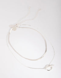 Silver Plated Snake Chain & Fob Necklace Set - link has visual effect only