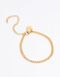 Gold Plated Stainless Steel Flat Chain Bracelet - link has visual effect only