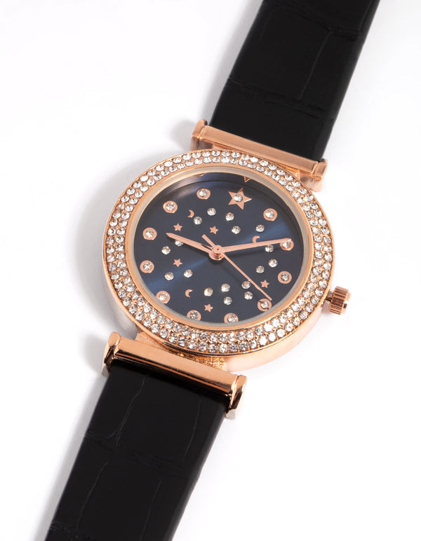 Rose Gold Diamante Mesh Strap Watch