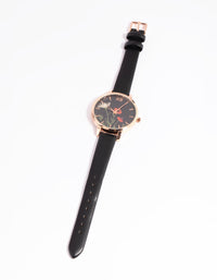 Black Floral PU-Strap Watch - link has visual effect only