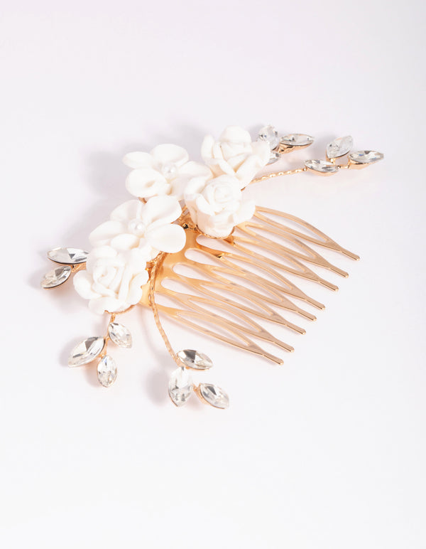 White Flower Hair Comb