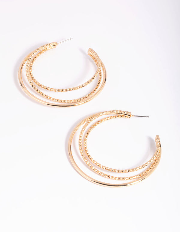 Gold Diamond Cut Hoop Earrings