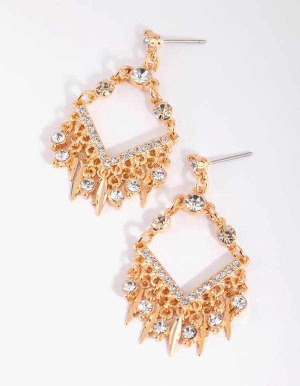 Gold Diamante Kite Drop Earrings