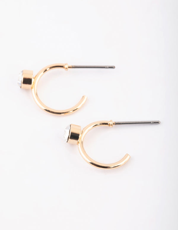 Gold Diamante Huggie Hoop Earrings